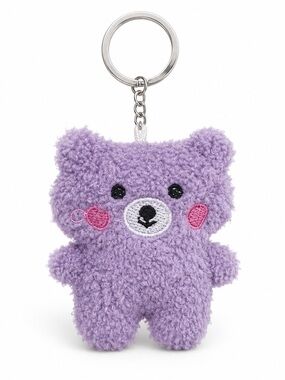 Lavender Teddy Bear Keychain with Pink Cheeks